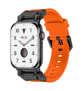 Apple Watch 44mm Uyumlu Zore KRD-101 Titanyum Metal Başlıklı Silikon Kordon (Siyah - Turuncu)
