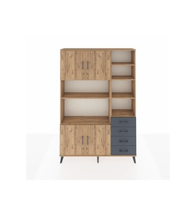 Arges Dolap 9 Raflı 4 Çekmeceli 4 Kapaklı 132x30x195 Çam-Çam/Antrasit