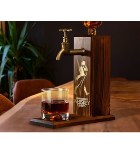 BK Gift Aynalı Altın Kabartma Musluklu Doğal Ceviz Ahşap Viski Standı, Home Bar, İçecek Dispenseri, Ahşap İçecek Çeşmesi-9