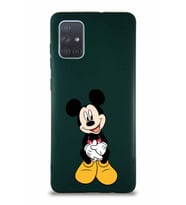 Samsung Galaxy A71 Soft Premier Kapak Mickey Mouse-A Tasarımlı Silikon Kılıf - Yeşil (Şeffaf)
