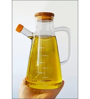 900 ML Cam Yağlık Sütlük Sosluk Vakumlu Bambu Kapaklı Borosilikat