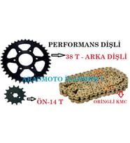PULSAR NS200 - RS200 PERFORMANS DİŞLİ SETİ VE KMC MARKA ORİNGLİ ZİNCİR 38T*14T- ARASMOTO (Siyah)