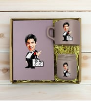 BK Gift Kişiye Özel DTF The Baba Karikatürlü Mat Gri Defter & Kahve Fincanı & Mum Hediye Seti-3, Babaya Hediye, Babalar Günü Hediyeleri