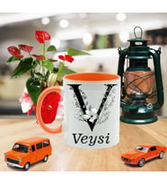 V Baş Harf Ve İsim Yazılı Turuncu Kupa Bardak