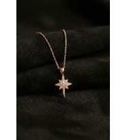 925 Ayar Zirkon Taşlı Rose Kuzey Yıldızı Minimal Gümüş Kolye