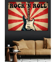 Retro Rock And Roll Gitar Afişi Dekoratif Kanvas - Mdf Ahşap Tablo