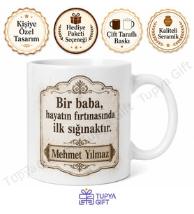 Vintage Baba Yazılı Eski Stil Kupa Bardak Babalar Günü Hediyesi Özel Tasarım