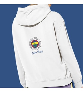 Kişiye Özel Fenerbahçe Taraftar Baskılı Cepli, Kapşonlu Beyaz Unisex Sweatshirt HK2171