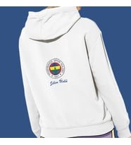 Kişiye Özel Fenerbahçe Taraftar Baskılı Cepli, Kapşonlu Beyaz Unisex Sweatshirt HK2171