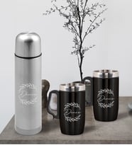 BK Gift Kişiye Özel 500 ml Deri Çantalı Krom Seyahat Termosu ve İkili Termos Mug Hediye Seti - 5
