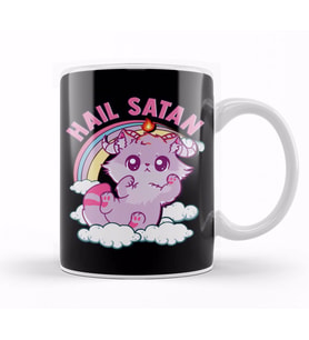 Funny Satanic Hail Satan Kitten Cute Rainbow Cat Kupa Bardak Porselen