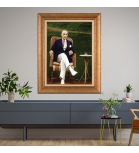 Altın Paspartulu Atatürk  Çerçeveli Tablo C275 (Gold)