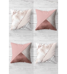 Geometrik Üçgen Bölmeli Gizli Fermuarlı Kırlent Kılıfı Koltuk Yastık Kılıfı Takım(4adet) (Pembe-Beyaz)