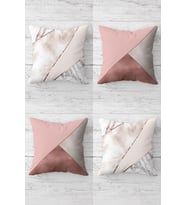 Geometrik Üçgen Bölmeli Gizli Fermuarlı Kırlent Kılıfı Koltuk Yastık Kılıfı Takım(4adet) (Pembe-Beyaz)