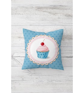 Cupcake Modern Çift Taraflı Baskılı Gizli Fermuarlı Yastık Kılıfı Kırlent Koltuk Yastık Kılıfı (Mavi)