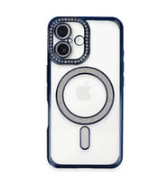 Apple İphone 16 Kılıf Joke Simli Magneticsafe Kılıf - Lacivert
