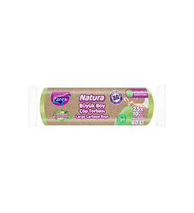 Natura Büzgülü 10'lu Çöp Torbası Büyük Boy 65 x 70 cm 25'li Paket