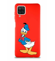 Samsung Galaxy A12 Soft Premier Kapak Donald Duck-D Tasarımlı Silikon Kılıf - Kırmızı (Şeffaf)