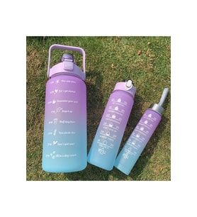 Motivasyonel 3 Lü Set Su Matarası 2 Lt 900 ml 600 ml Tritan Spor Salonu Suluk (Mavi)