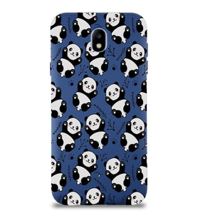 Samsung Galaxy J7 Pro Uyumlu Lansman Kılıf Panda Tasarımlı İçi Kadife Kapak-Lacivert (Şeffaf)