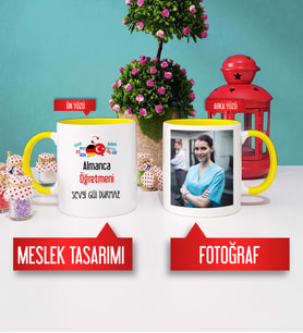 Almanca Öğretmenine Hediye Almanca Öğretmeni Kupa Bardak Sarı Fotoğraflı