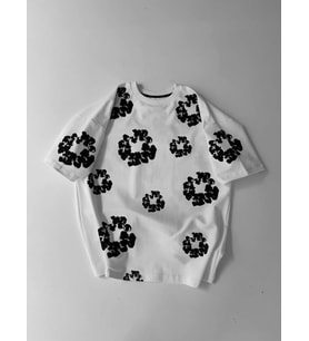Erkek Tişört Ön ve Arka Baskılı Oversize Bisiklet Yaka T-shirt- Beyaz