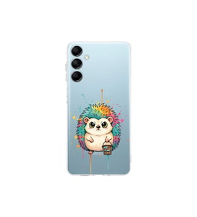 Samsung Galaxy M15 ile Uyumlu Splash Kirpi Tasarımlı Şeffaf Silikon Kılıf
