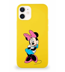 Apple iPhone 12 Soft Premier Kapak Minnie Mouse-D Tasarımlı Silikon Kılıf - Sarı (Şeffaf)