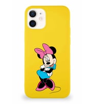 Apple iPhone 12 Soft Premier Kapak Minnie Mouse-D Tasarımlı Silikon Kılıf - Sarı (Şeffaf)