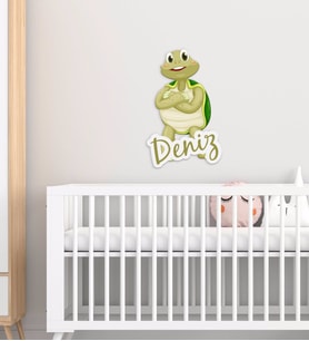 BK Gift Kişiye Özel Sevimli Kaplumbağa Tasarımlı Çocuk Odası Ahşap Duvar Süsü-2 (Beyaz)