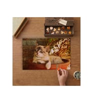 Saksının İçinde Oturan Sevimli Kedi Tasarımı 240 parça Ahşap Puzzle Ahşap Kutuda MP04703