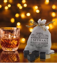 BK Gift Kişiye Özel İsimli Özel Kesesinde 12’li Doğal Granit Viski Soğutma Taşı Seti - Model 11