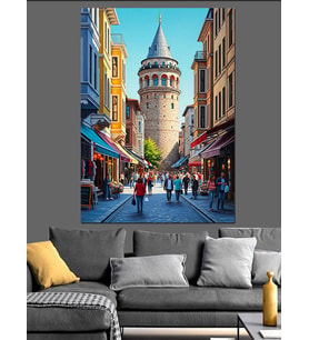 Galata Kulesi Sokak Manzarası Dekoratif Kanvas - Mdf Ahşap Tablo