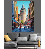 Galata Kulesi Sokak Manzarası Dekoratif Kanvas - Mdf Ahşap Tablo
