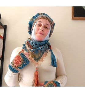 Ressam Bereli Atkı Eldiven Takımı,  Örgü Fularlı Bere Takımı