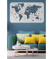 Türkçe Eğitici Ülke Ve Başkent Detaylı Atlası Dünya Haritası Duvar Sticker -60x105-3832