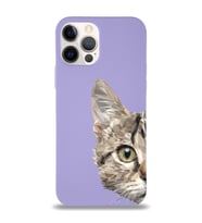 Apple iPhone 12 Pro Max Uyumlu Lansman Kılıf Catface Tasarımlı İçi Kadife Kapak-Lila (Şeffaf)