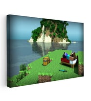 Kanvas Tablo Deniz Kenarında Kamp Minecraft Tablosu Ev Ofis Salon Duvar Dekoru