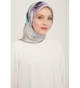 Armine Gümüş Çiçek Desen Tivil İpek Eşarp 9105 - 32