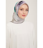 Armine Gümüş Çiçek Desen Tivil İpek Eşarp 9105 - 32
