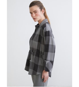 LCWAIKIKI Classic Gri Ekose Oversize Kadın Gömlek