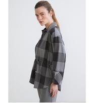 LCWAIKIKI Classic Gri Ekose Oversize Kadın Gömlek