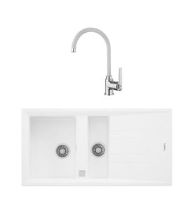 Teka Stone 60 B-TG Beyaz Granit Eviye + Teka IN 995 FW Beyaz Kuğu Mutfak Batarya