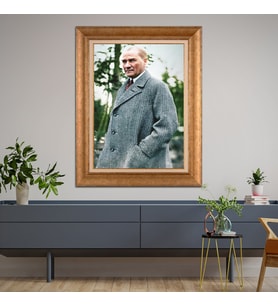 Altın Varaklı Çerçeveli Paspartulu Atatürk Tablo DC0705 (Gold)