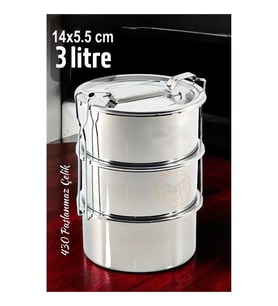 Sefer Tası Yemek Kabı Paslanmaz Çelik 3 Katlı 14 Cm 3 Li̇tre 721366