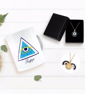 BK Gift Kişiye Özel Nazar Temalı Kupa ve Açılan Nazar Kolye Hediye Seti-4 (Model 1)