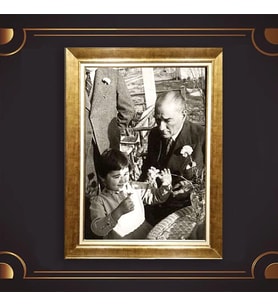 Altın Varaklı Çerçeveli Paspartulu Atatürk Tablo z5062 (Gold)