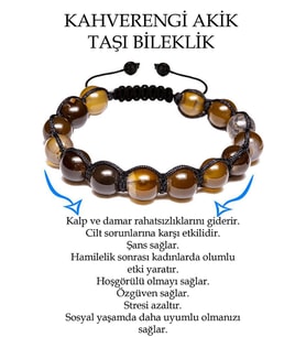 Sertifikalı Kahverengi Akik Taşı Bileklik - Makrome (Çok Renkli)