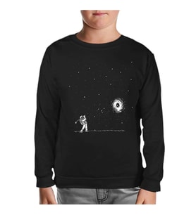 Uzay - Golf Siyah Çocuk Sweatshirt