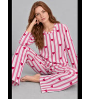 Night Kadın Kalpli Rahat Kalıp İkili Pijama Takımı 4768